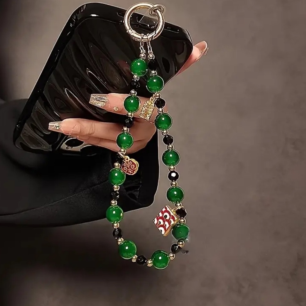 GREEN BEADED PHONE BRACELET CHARM